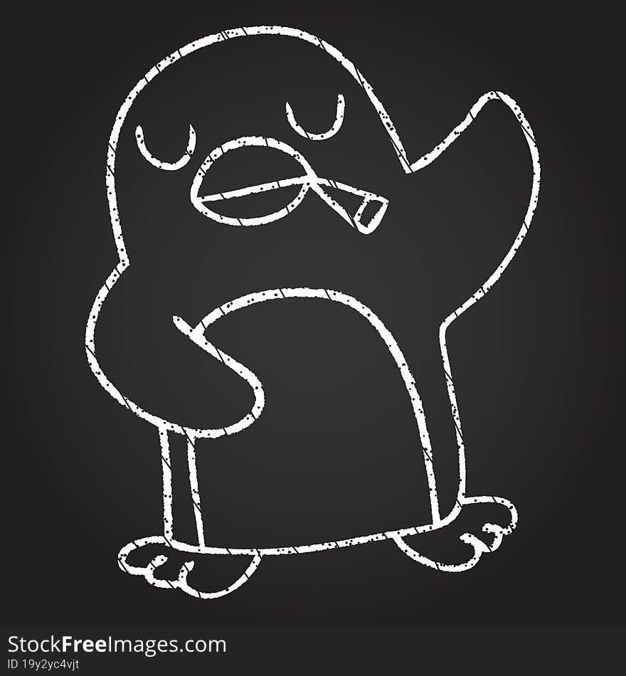 Smoking Penguin Chalk Drawing