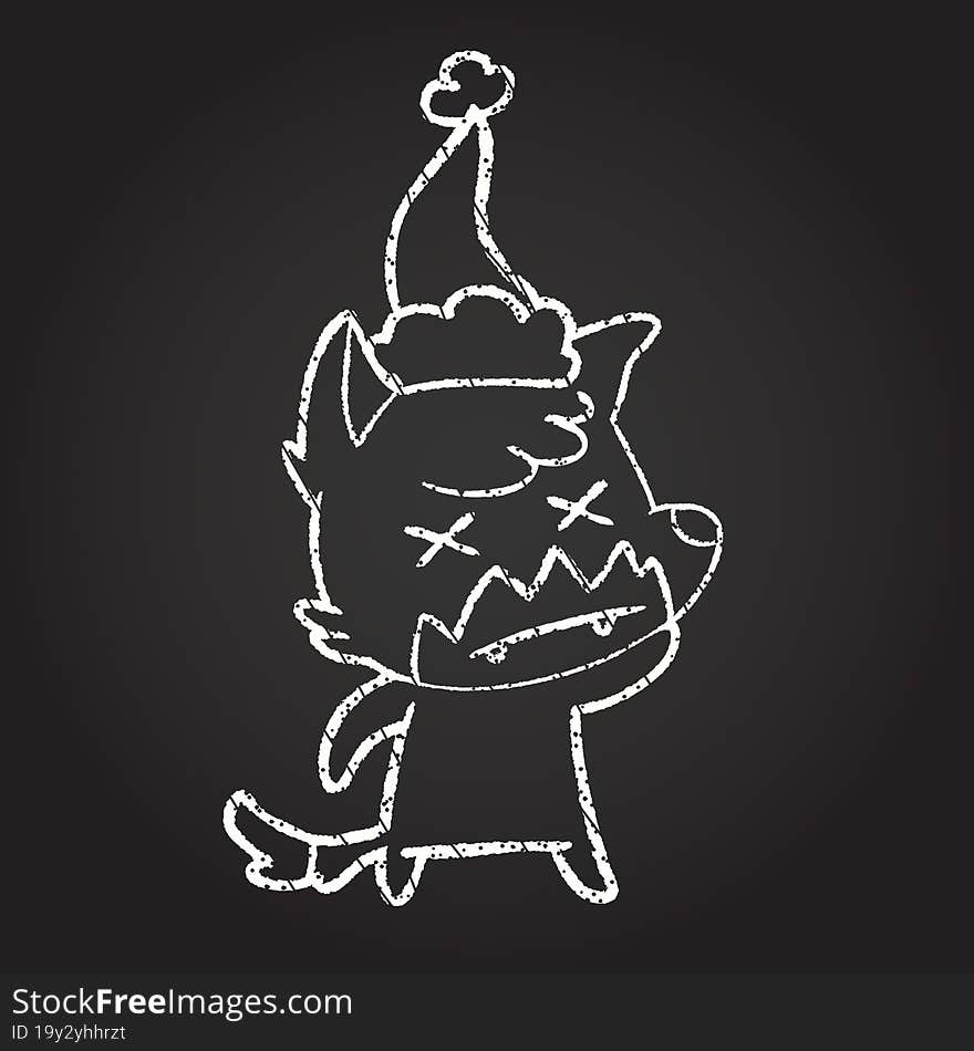 Festive Wolf Chalk Drawing