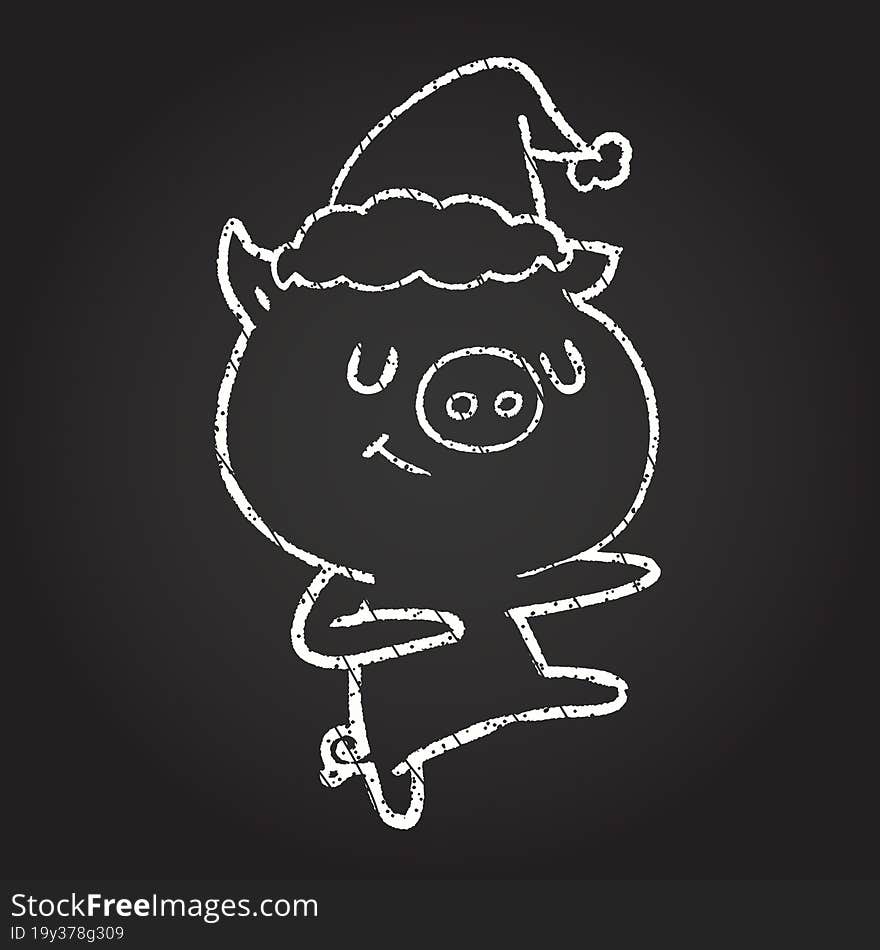 Christmas Pig Chalk Drawing