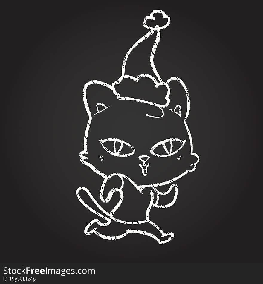 Christmas Cat Chalk Drawing