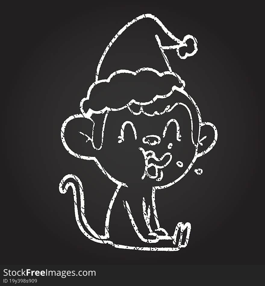 Christmas Monkey Chalk Drawing