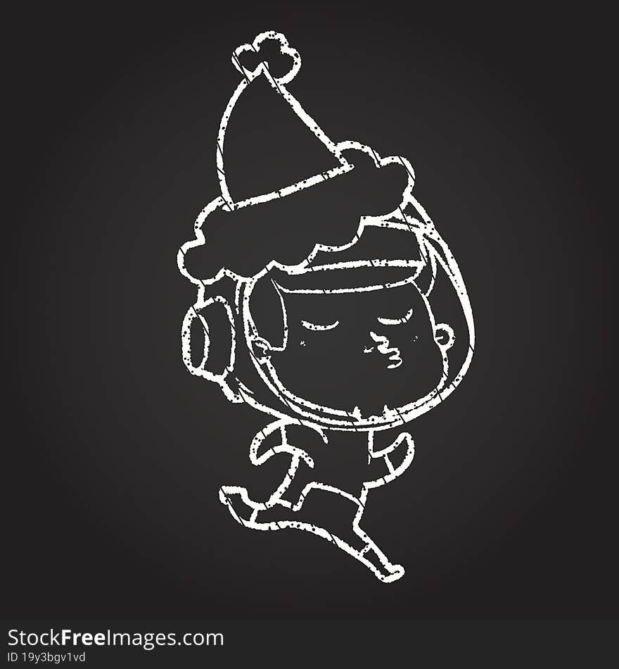 Christmas Astronaut Chalk Drawing