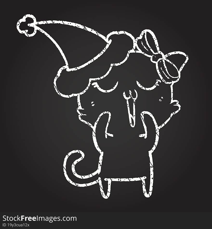 Christmas Cat Chalk Drawing