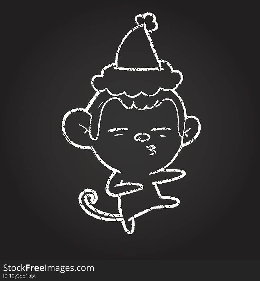 Christmas Monkey Chalk Drawing