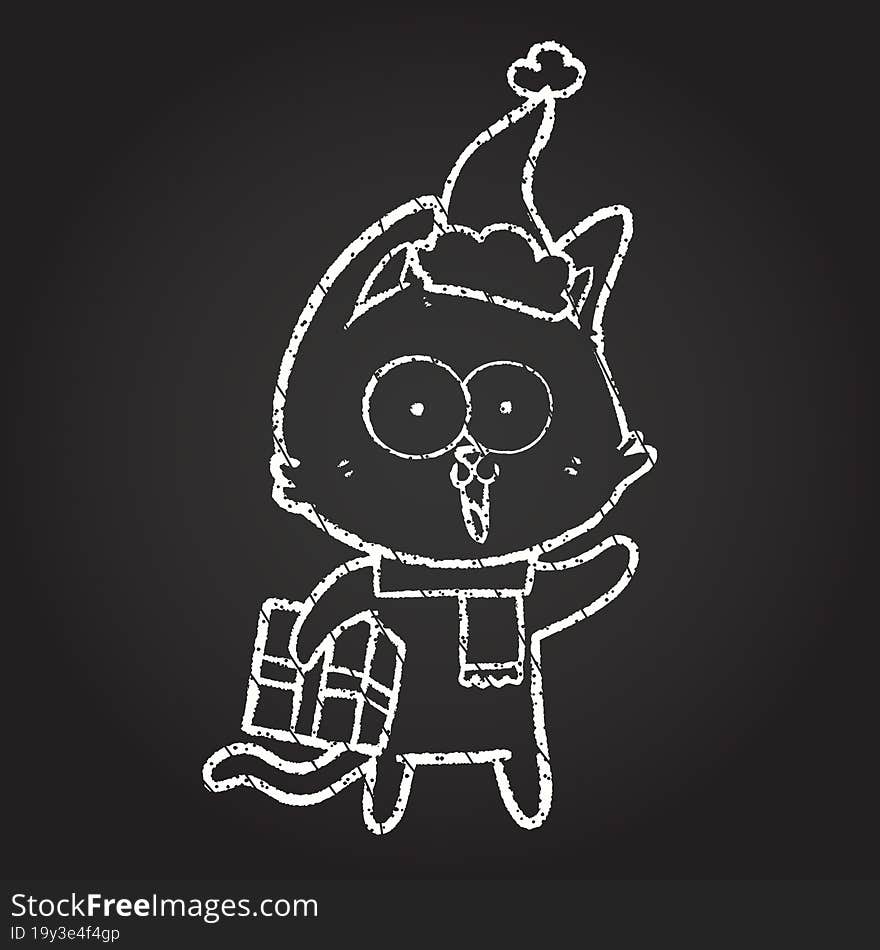 Christmas Cat Chalk Drawing