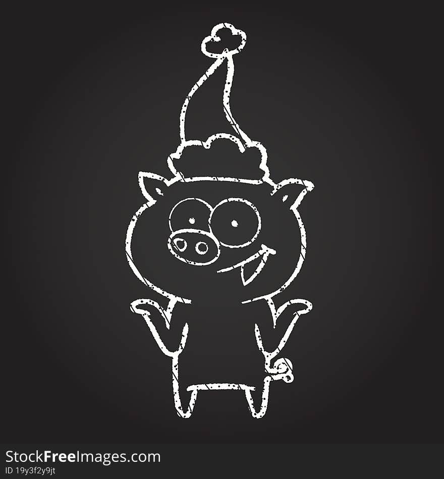 Christmas Pig Chalk Drawing