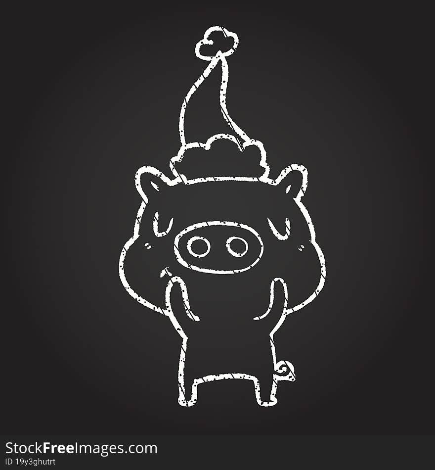 Christmas Pig Chalk Drawing