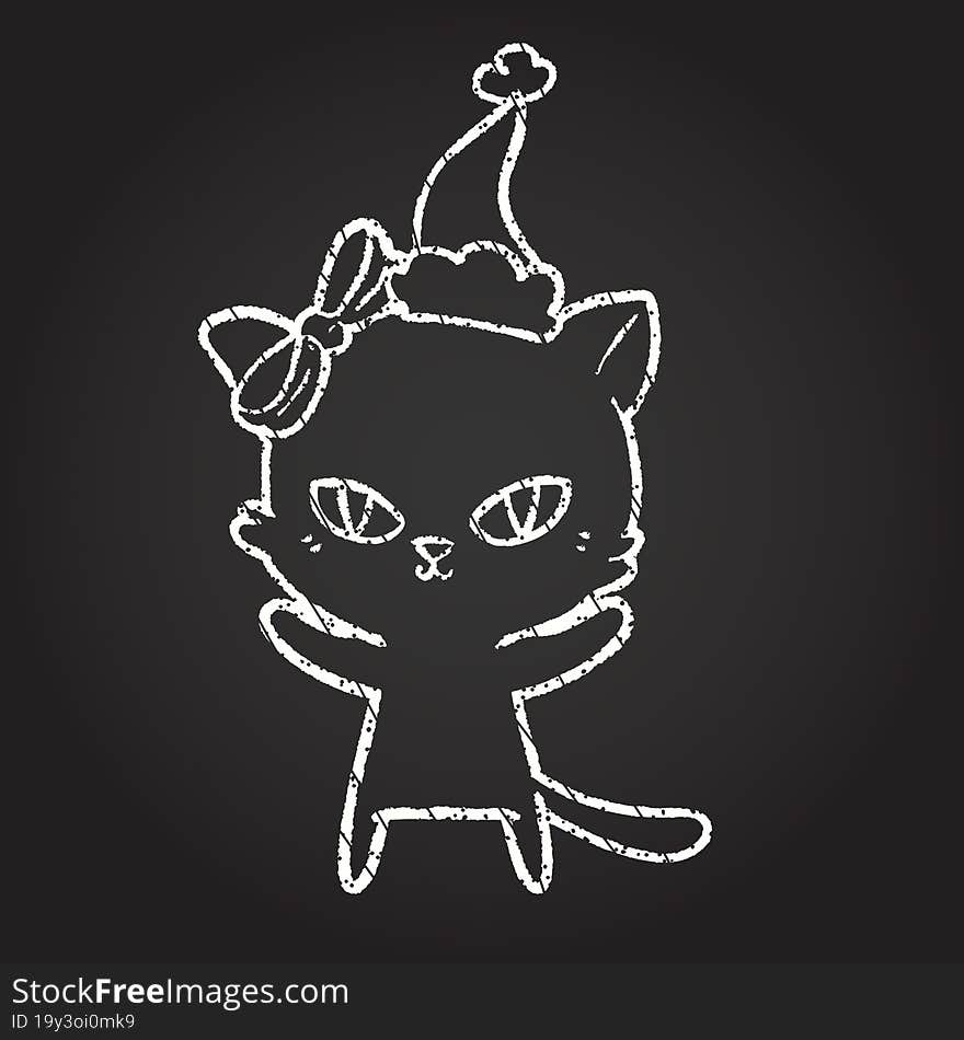 Christmas Cat Chalk Drawing