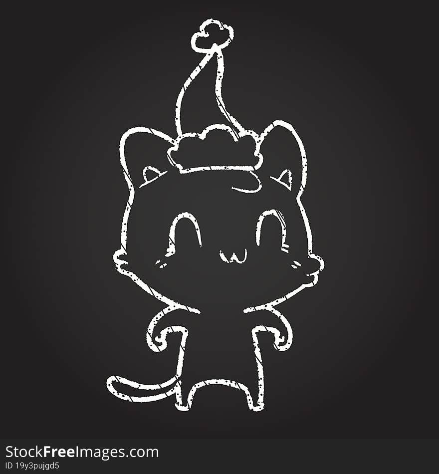 Christmas Cat Chalk Drawing