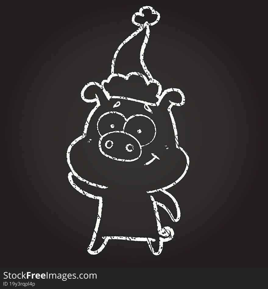 Christmas Pig Chalk Drawing