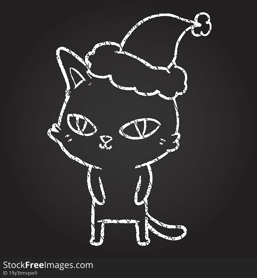 Christmas Cat Chalk Drawing