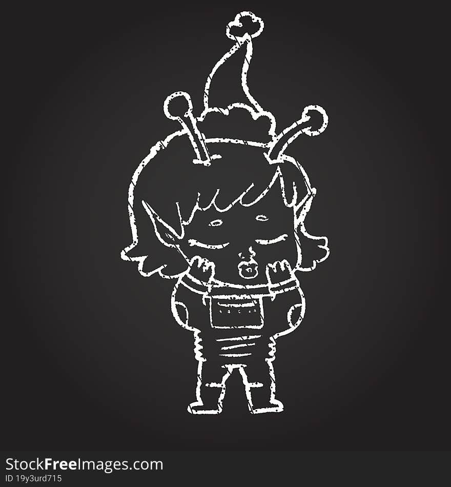 Christmas Alien Chalk Drawing