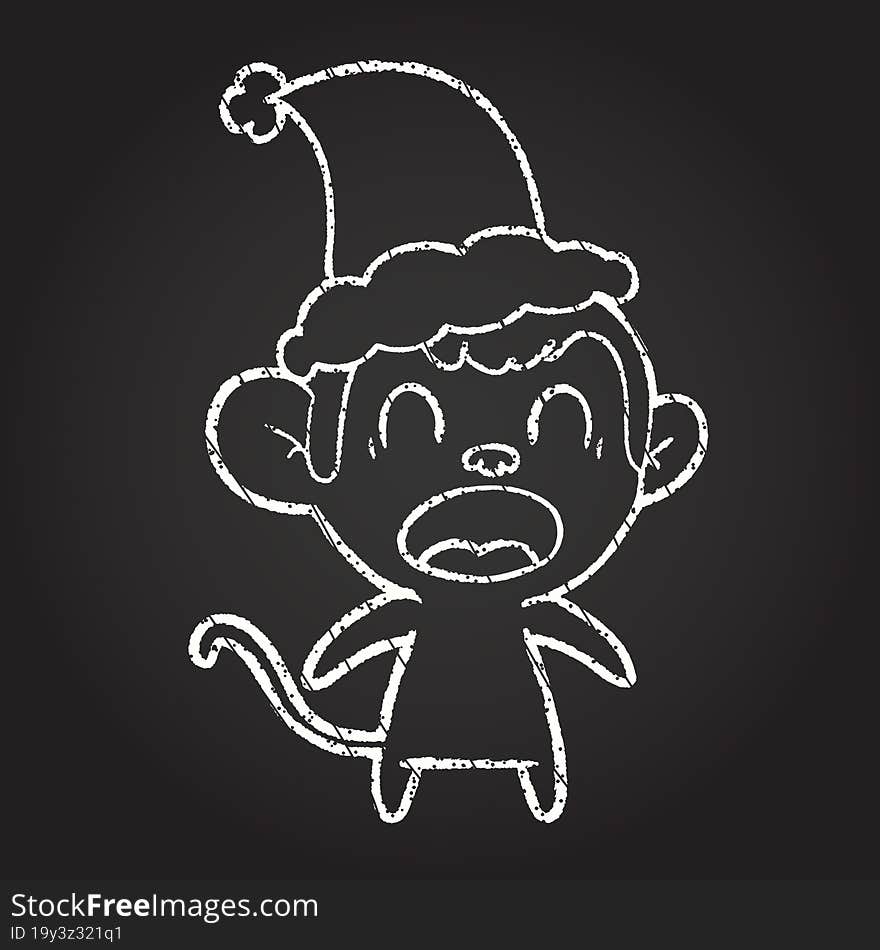 Christmas Monkey Chalk Drawing