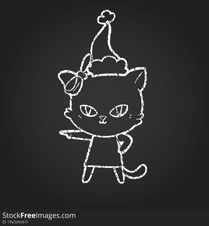 Christmas Cat Chalk Drawing