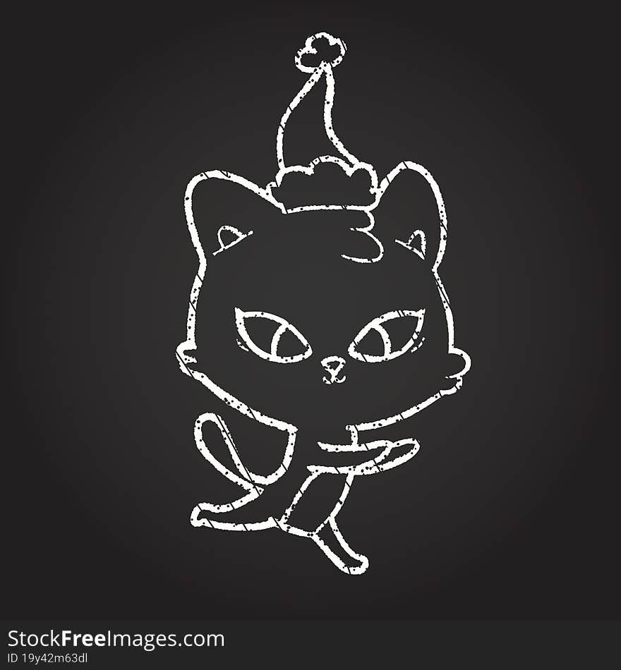 Christmas Cat Chalk Drawing