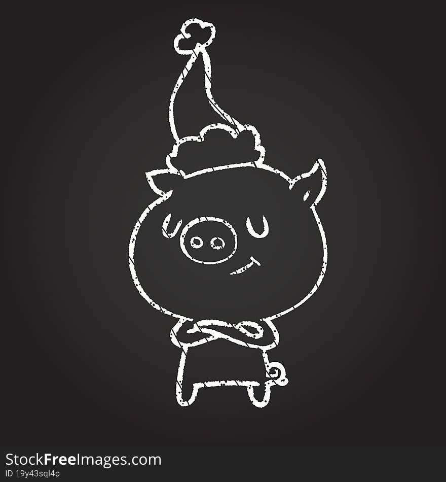 Christmas Pig Chalk Drawing