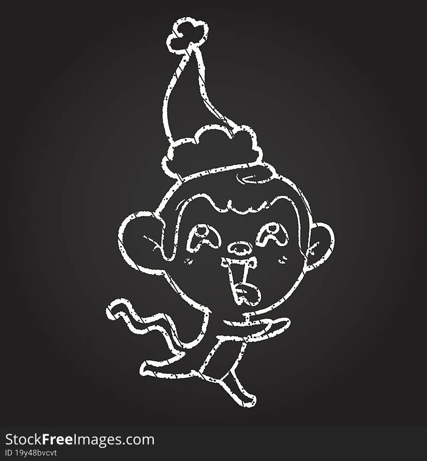 Christmas Monkey Chalk Drawing