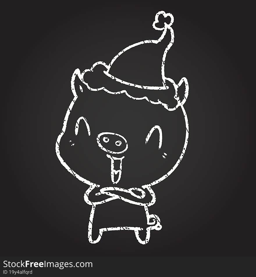 Christmas Pig Chalk Drawing