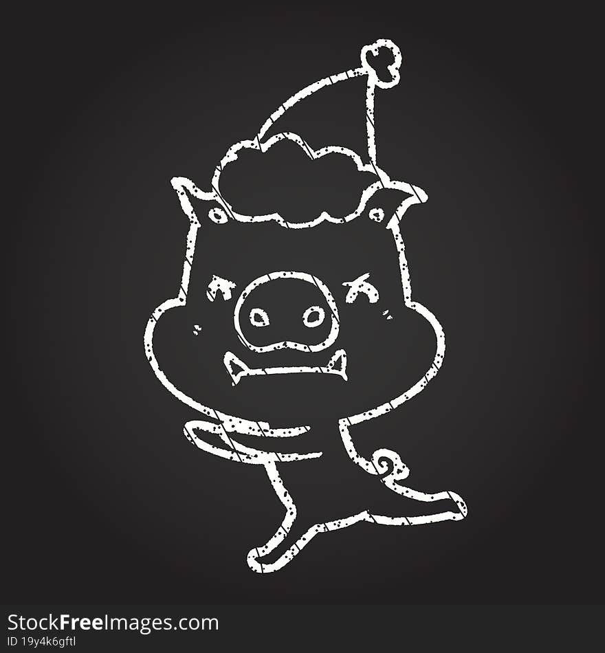 Christmas Pig Chalk Drawing