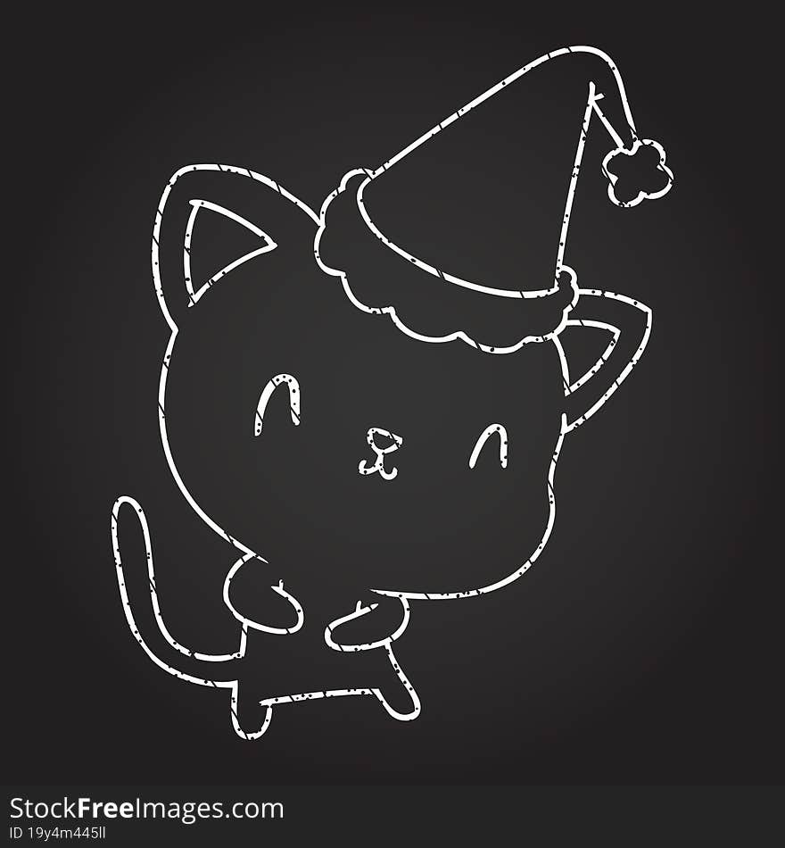 Christmas Cat Chalk Drawing