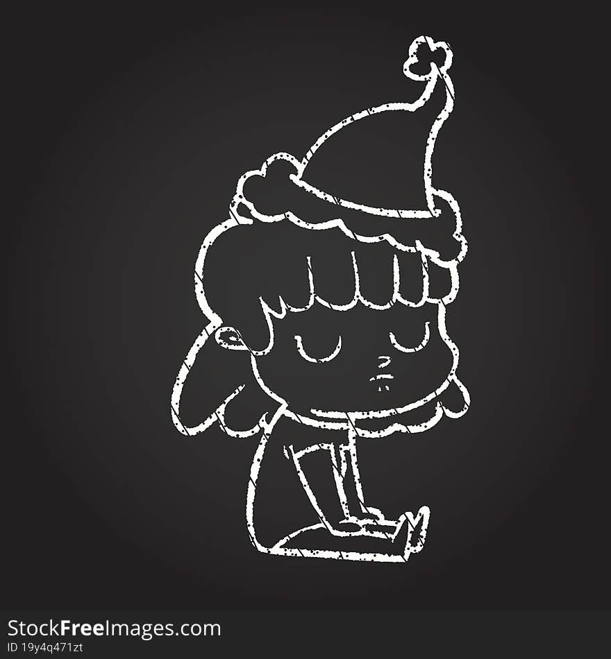 Christmas Woman Chalk Drawing