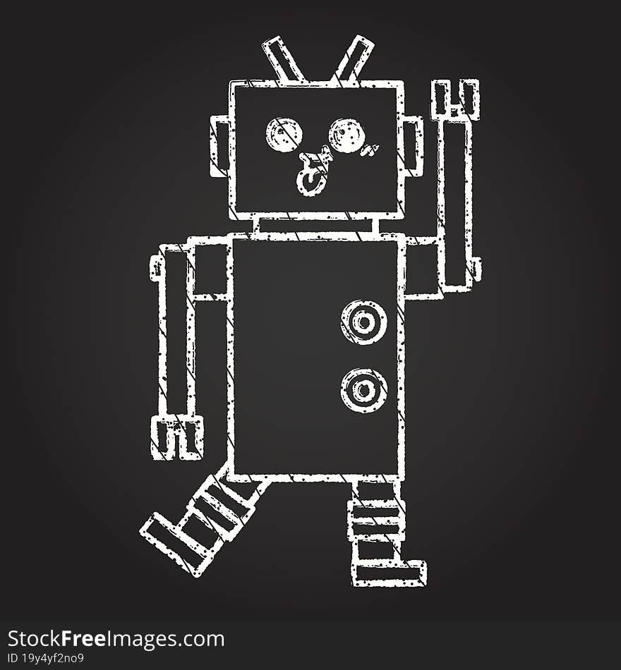 Robot Waving Chalk Drawing