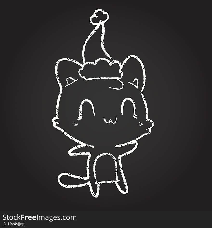 Christmas Cat Chalk Drawing