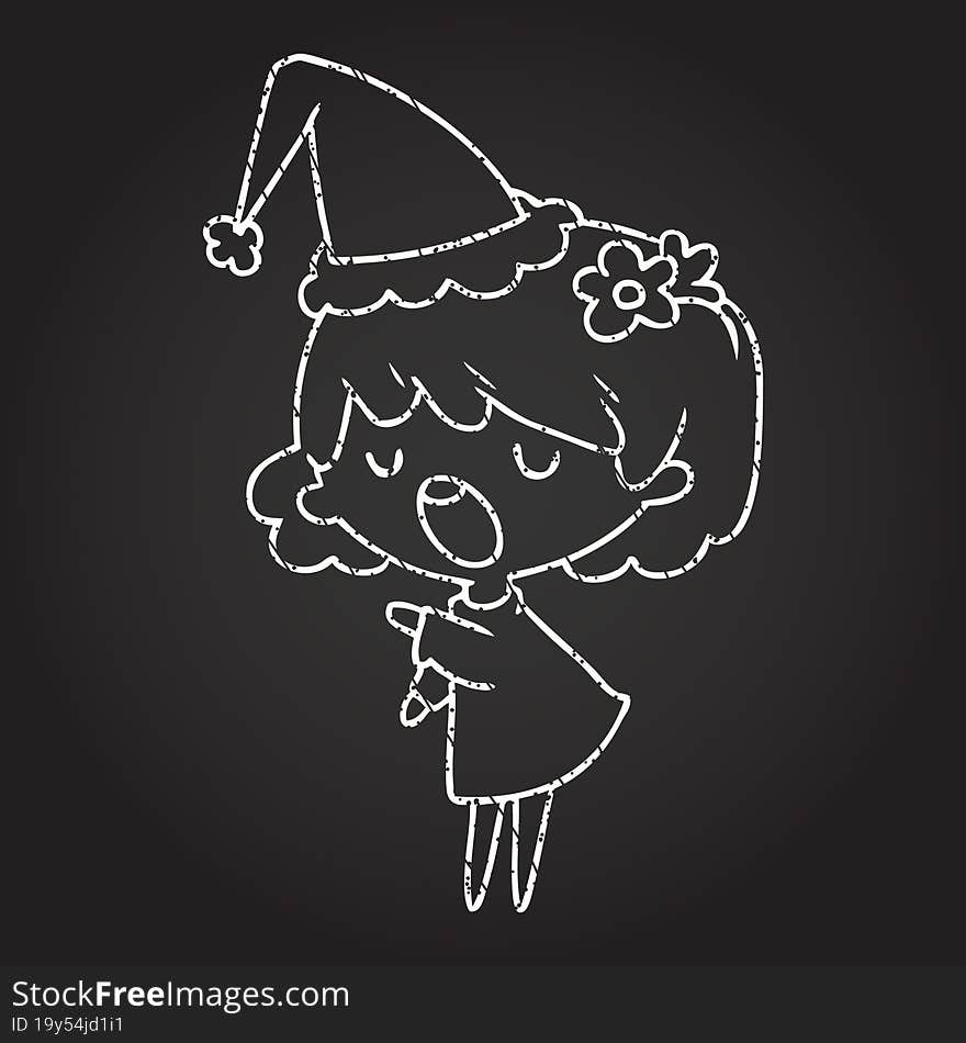 Christmas Woman Chalk Drawing