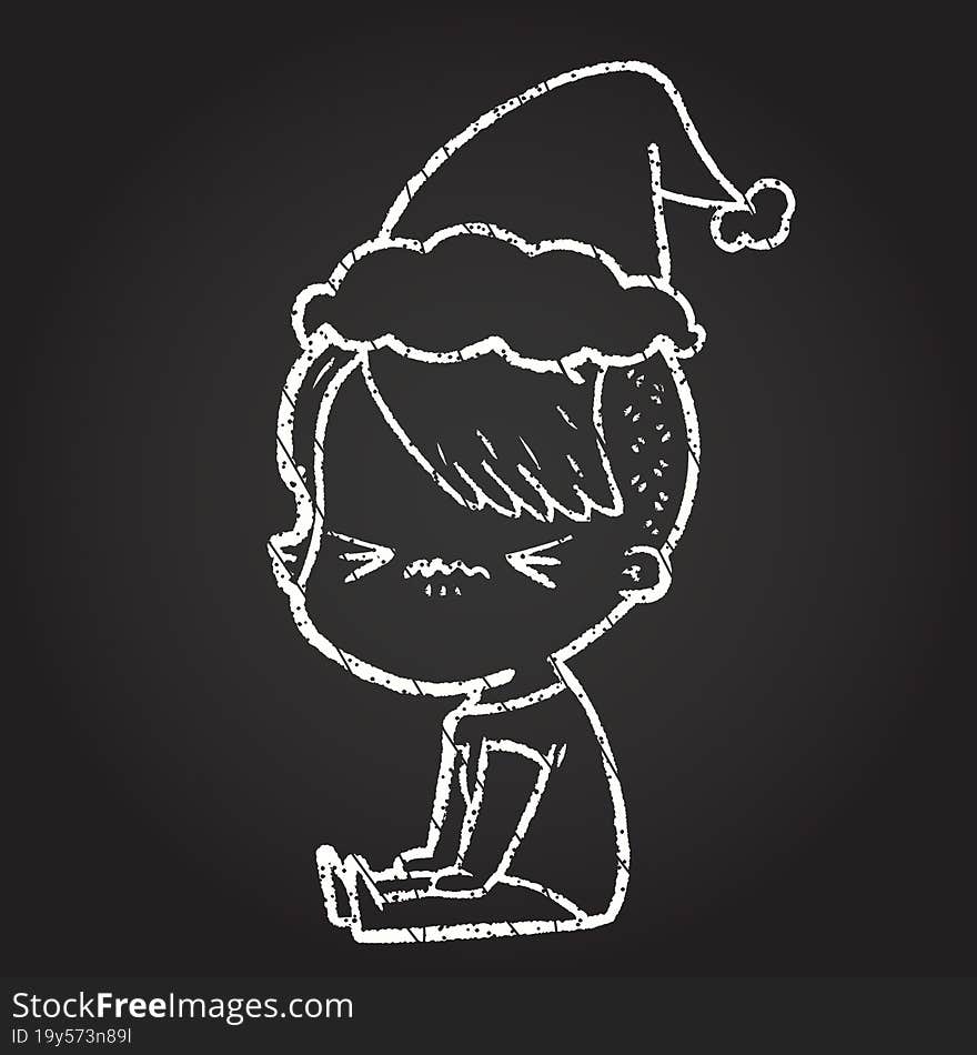 Christmas Woman Chalk Drawing