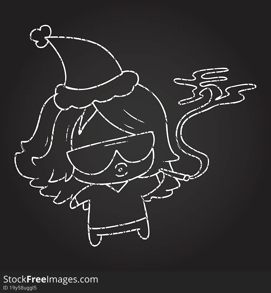 Christmas Woman Chalk Drawing