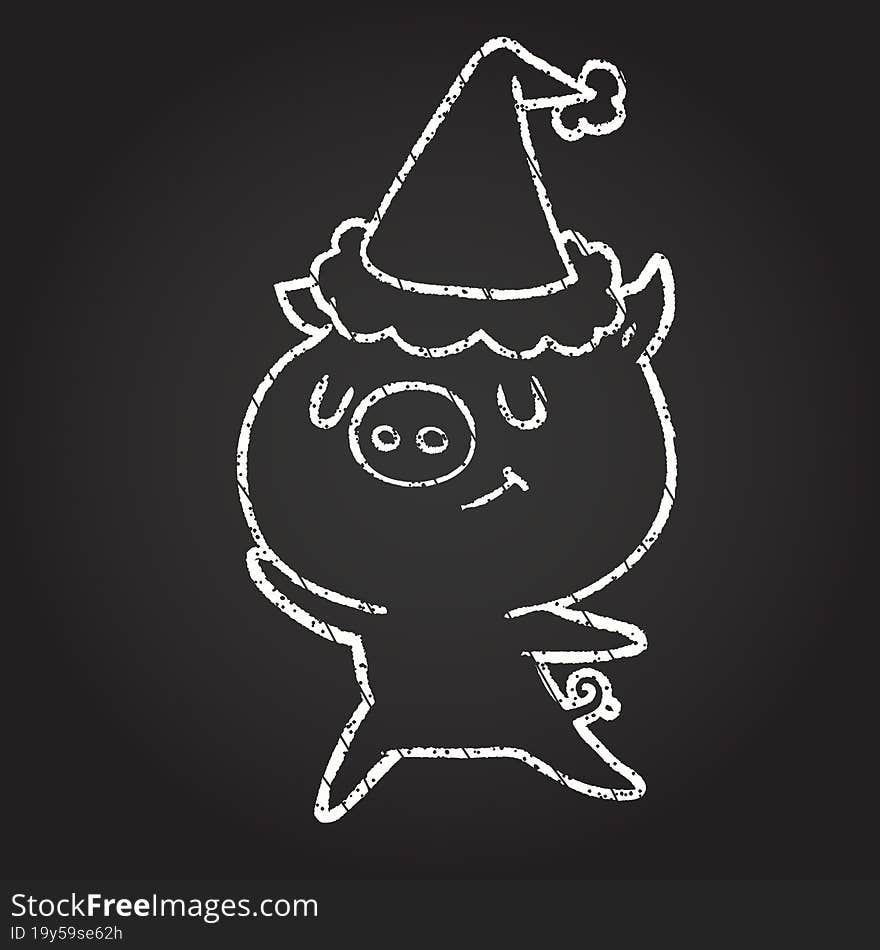 Festive Pig Chalk Drawing