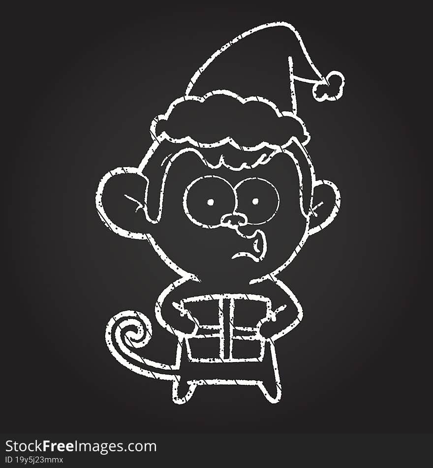 Festive Monkey Chalk Drawing