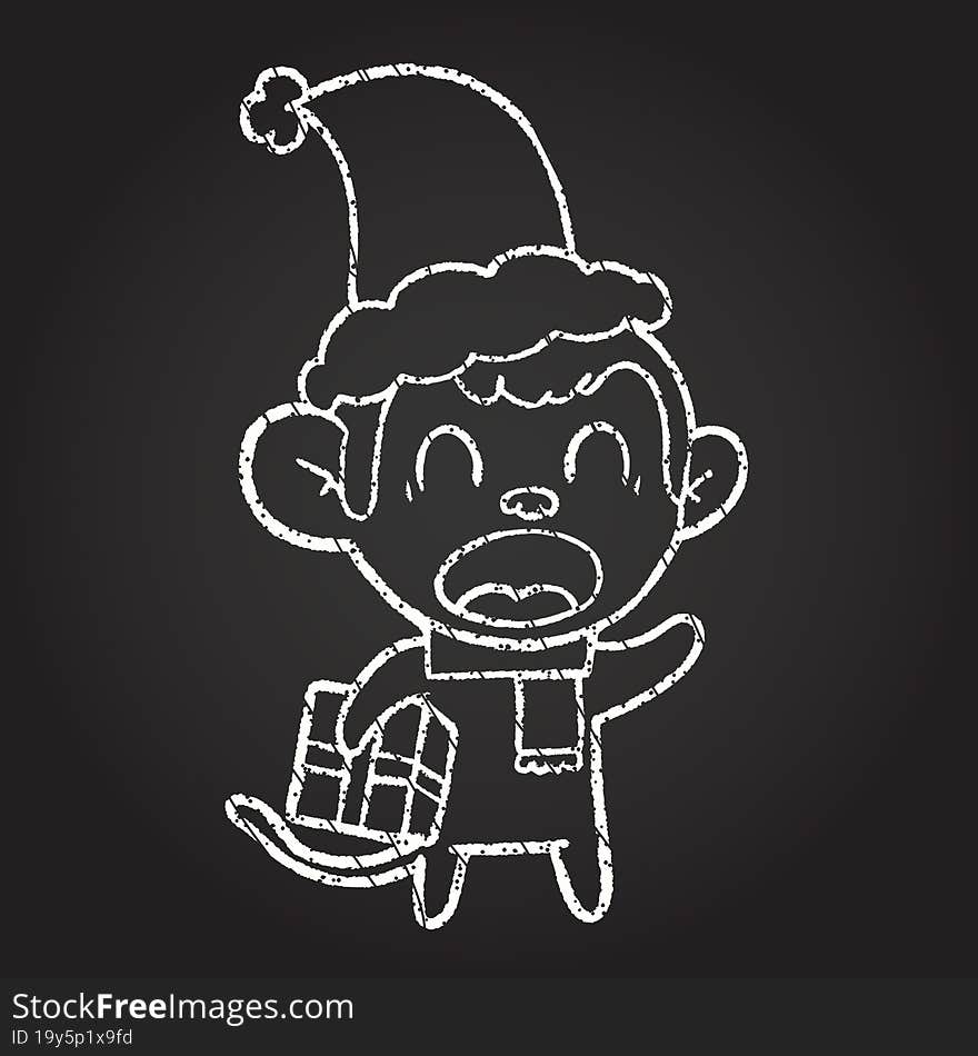 Christmas Monkey Chalk Drawing