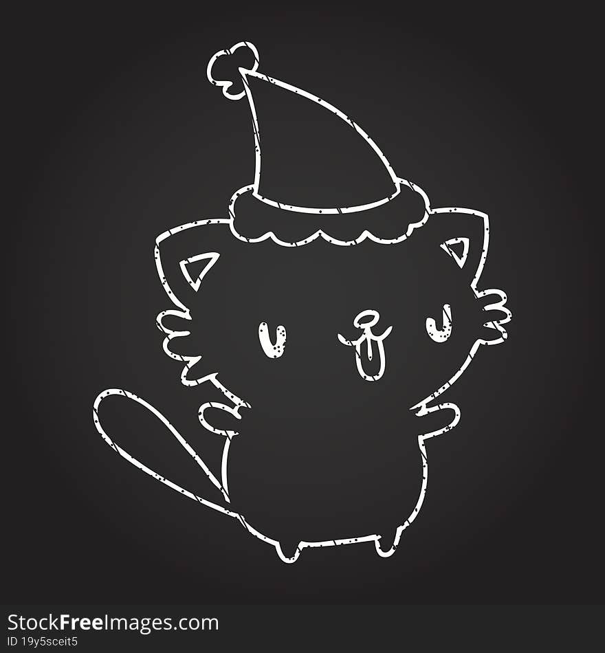 Christmas Cat Chalk Drawing