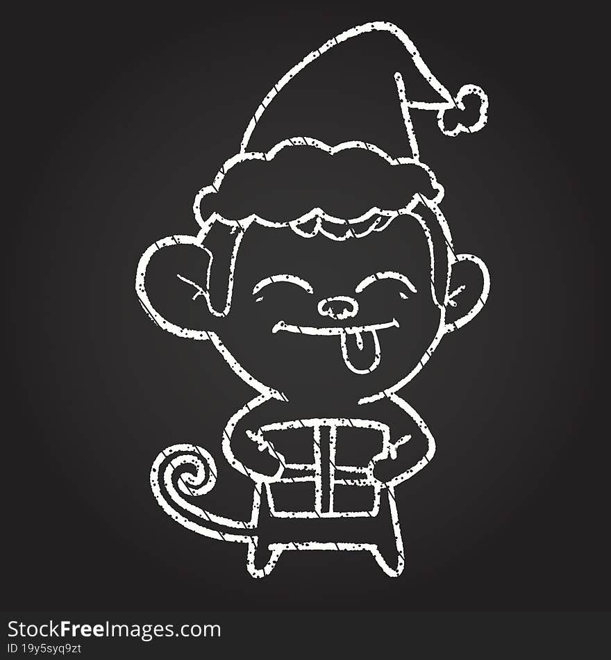 Christmas Monkey Chalk Drawing