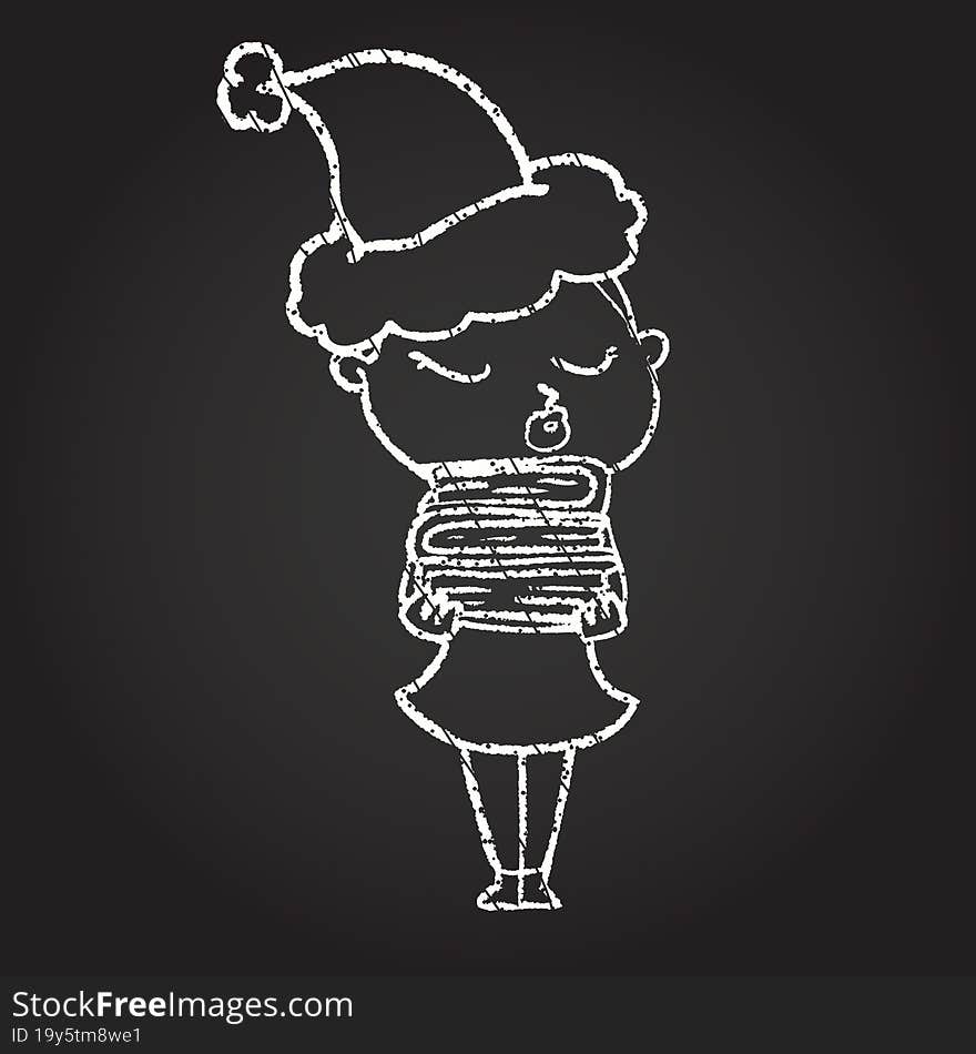 Christmas Woman Chalk Drawing