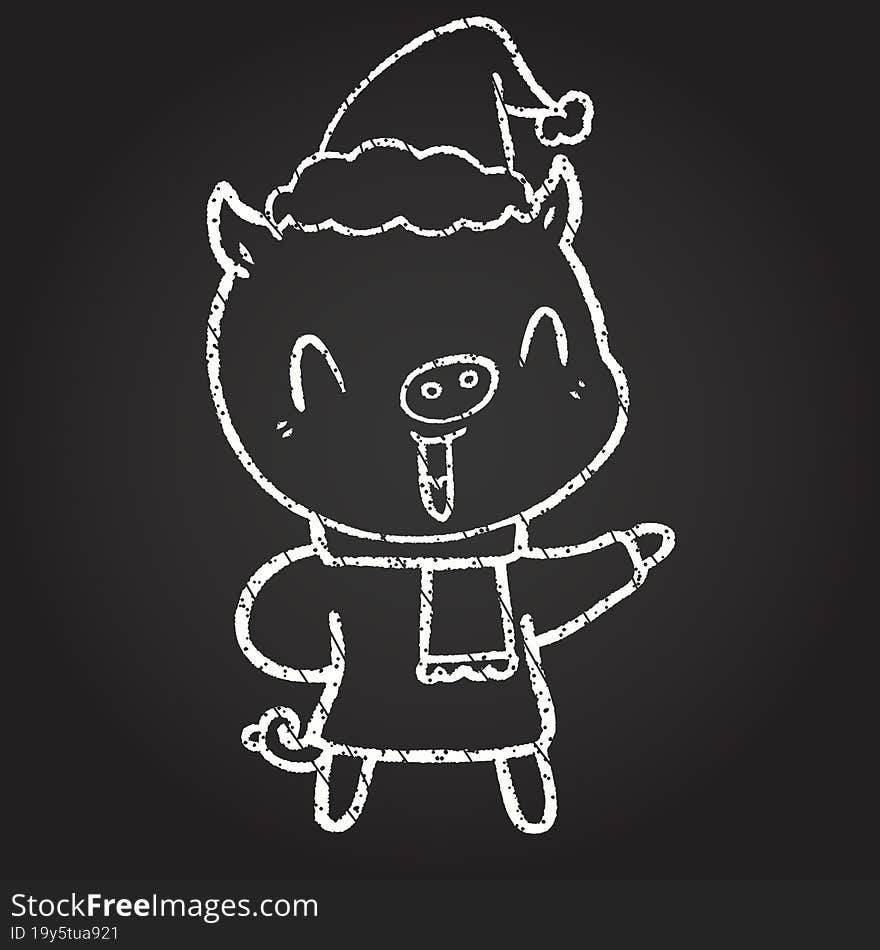 Christmas Pig Chalk Drawing