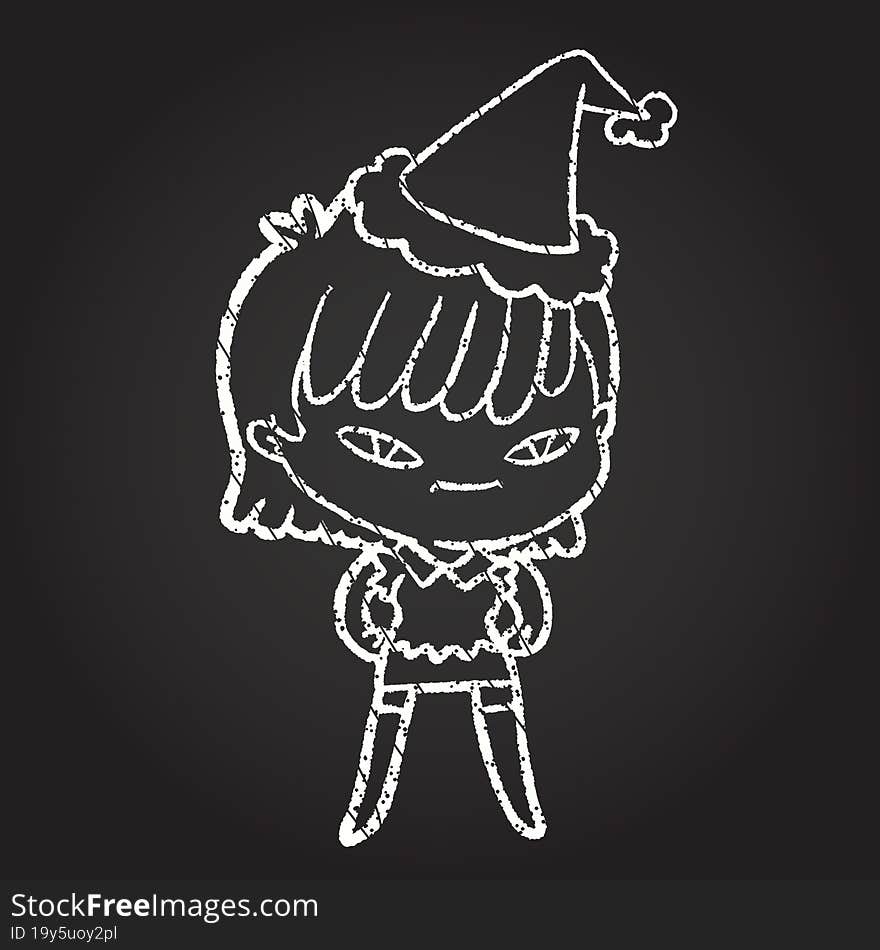 Christmas Woman Chalk Drawing