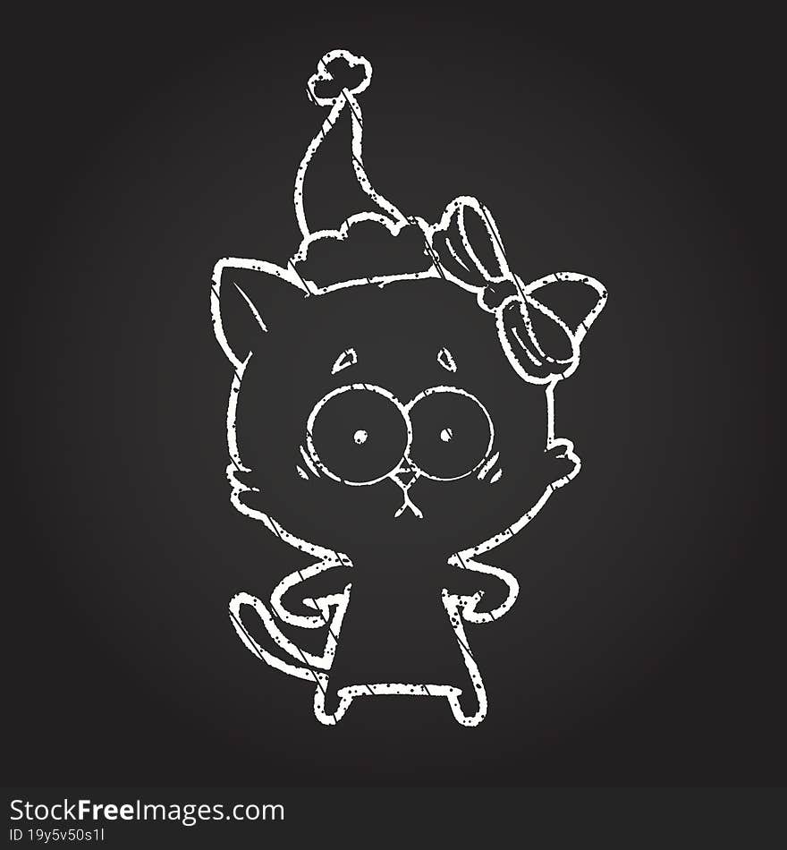 Christmas Cat Chalk Drawing