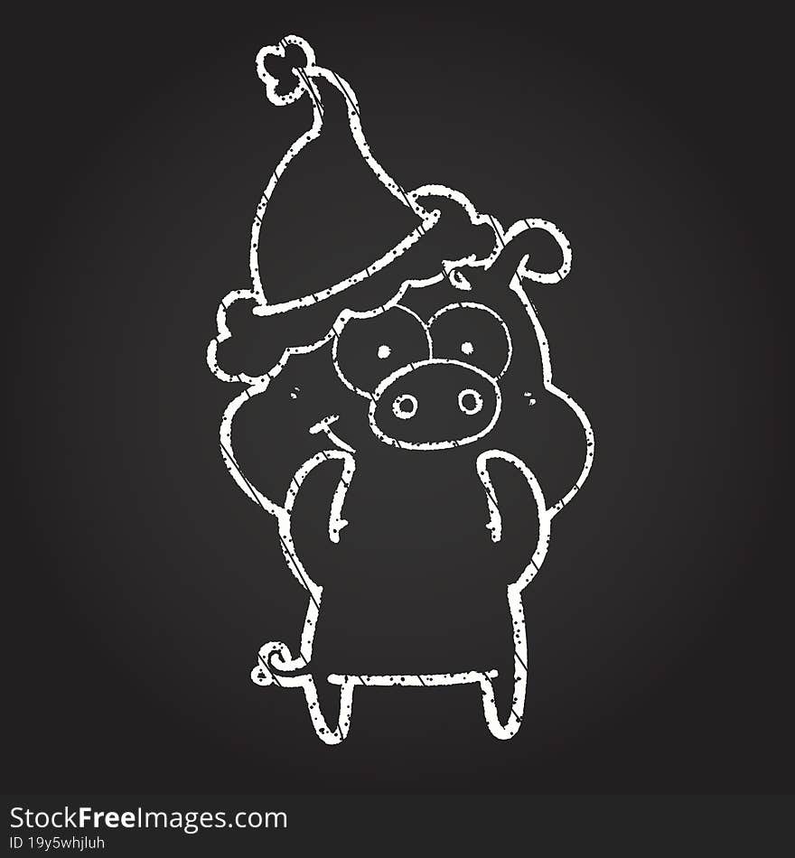 Christmas Pig Chalk Drawing