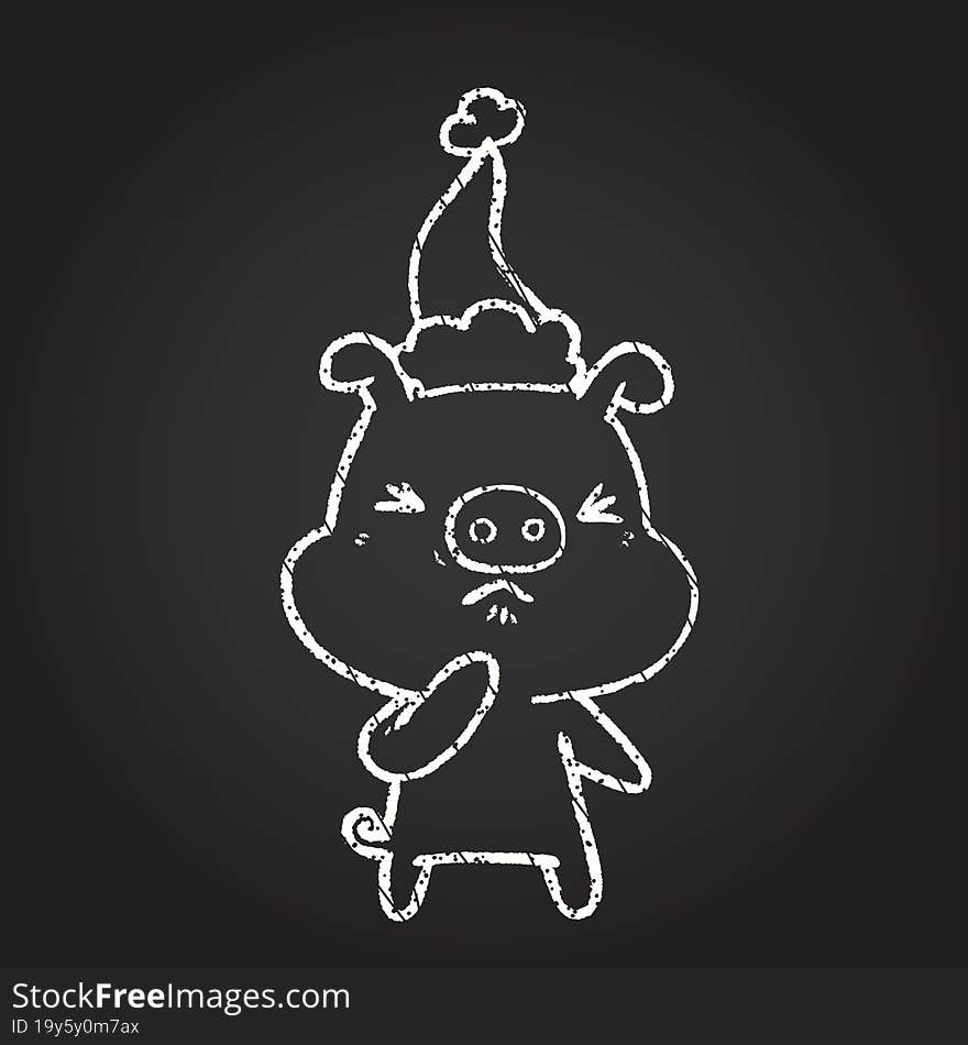 Christmas Pig Chalk Drawing