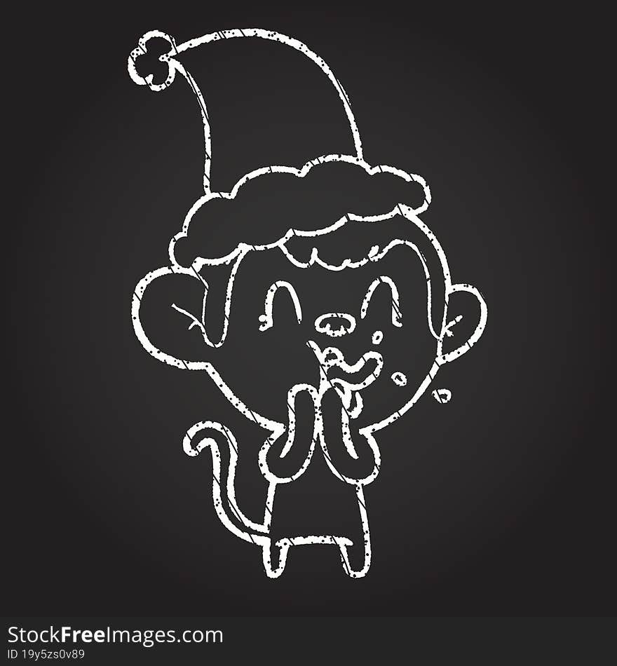 Christmas Monkey Chalk Drawing