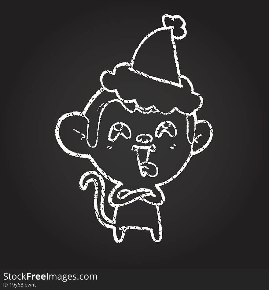 Christmas Monkey Chalk Drawing