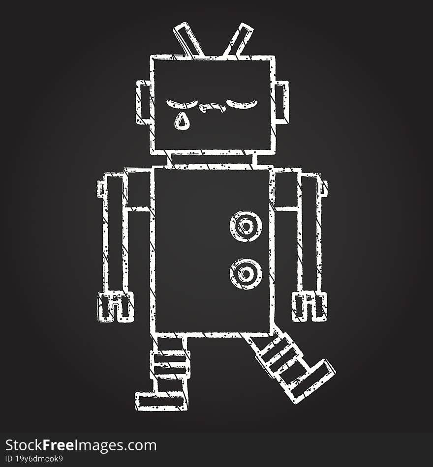 Crying Robot Chalk Drawing