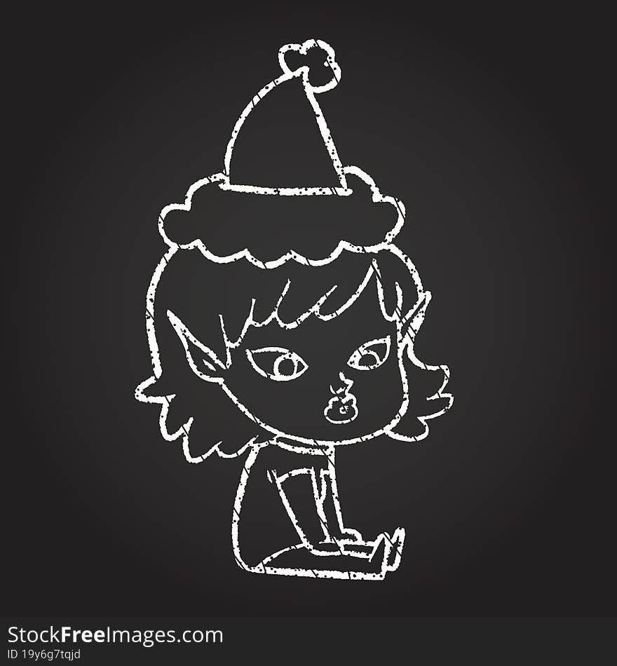 Christmas Woman Chalk Drawing