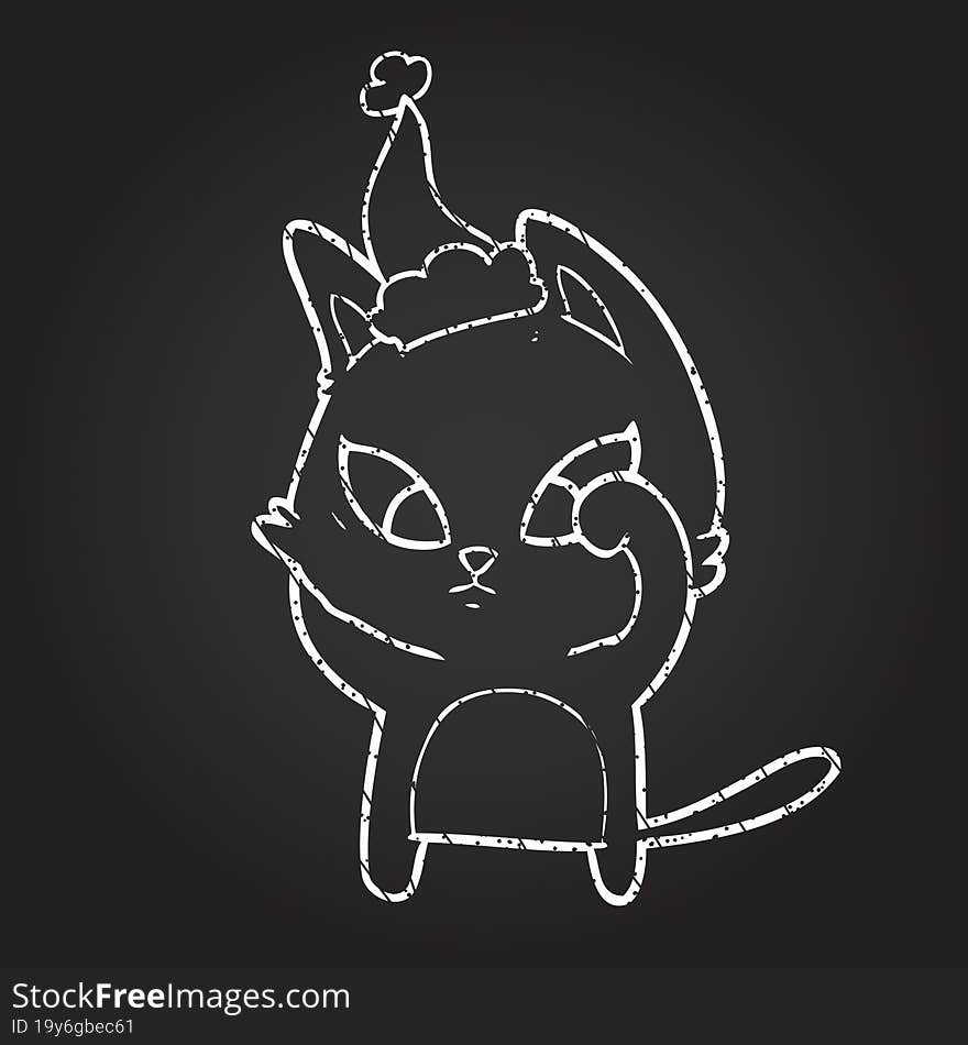 Christmas Cat Chalk Drawing