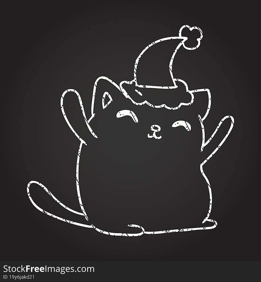 Christmas Cat Chalk Drawing