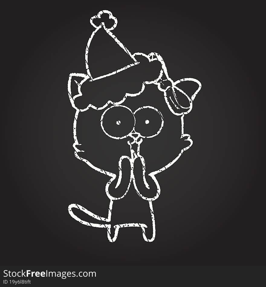 Christmas Cat Chalk Drawing