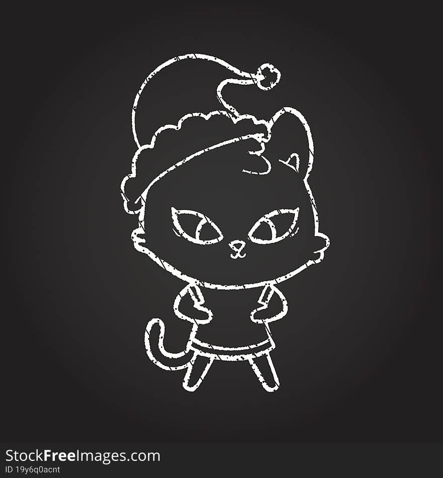 Festive Cat Chalk Drawing