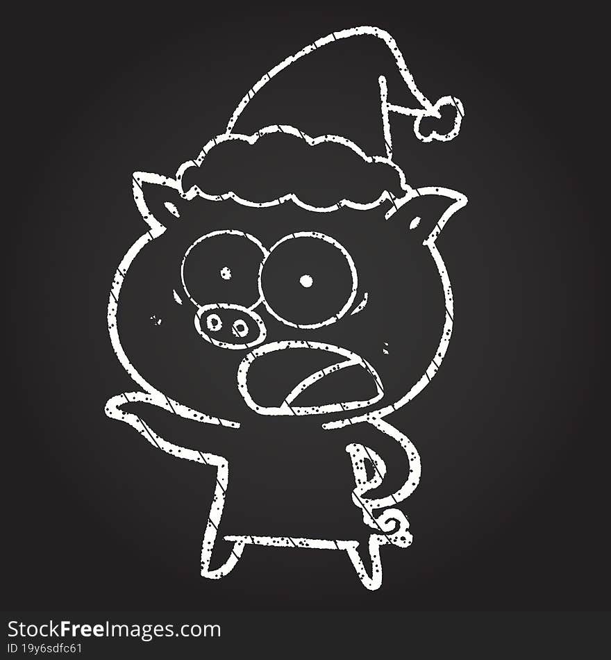 Christmas Pig Chalk Drawing